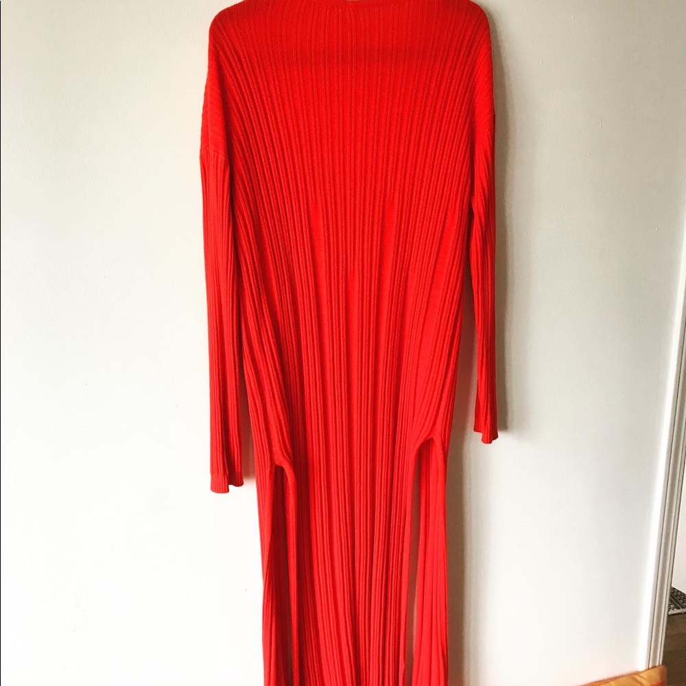 Free People Long Red Ribbed Open Cardigan - Picture 2 of 3